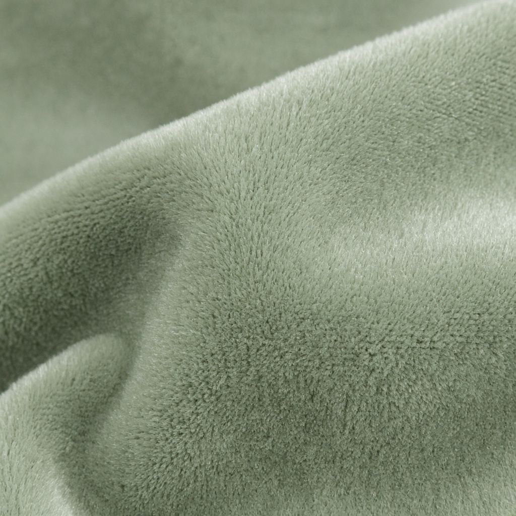 Macro of pale sage cotton velvet pile